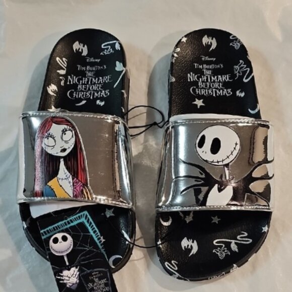 Nightmare Before Christmas Jack, Sally Women Size 8 Metallic Slide Sandals New - Picture 2 of 15
